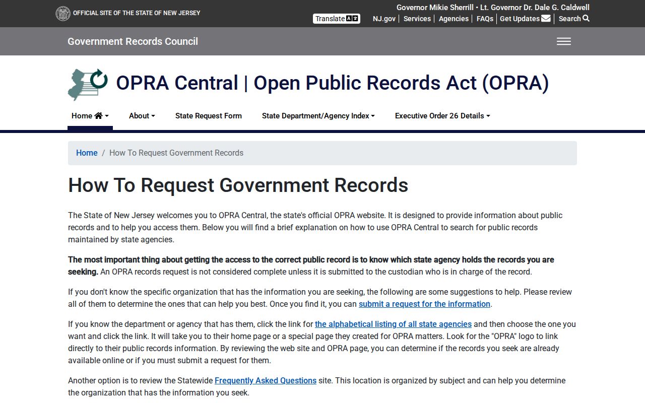New Jersey OPRA request guidance