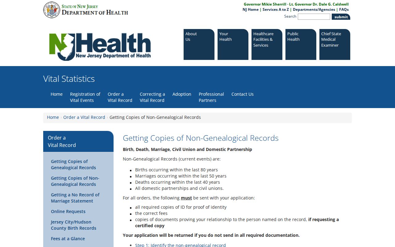 New Jersey vital record ordering information
