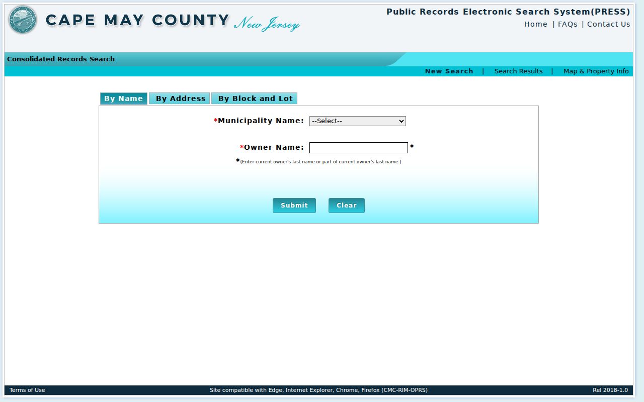 Cape May County PRESS property search for Lower Township
