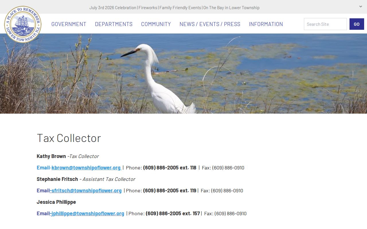 Lower Township tax collector records information